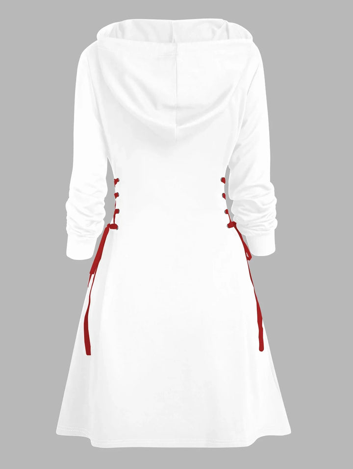 Women's Long Sleeve Winter Christmas White Dress | Hooded