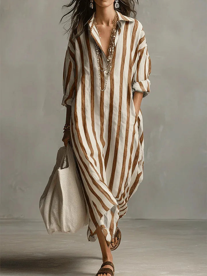 Women's Casual Striped Shirt Dress | Maxi