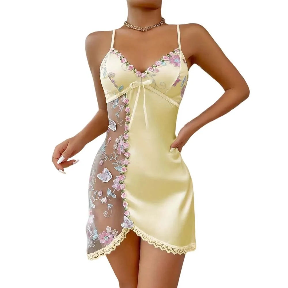 Women’s Lace Nightdress with Embroidered Mesh | Chemise