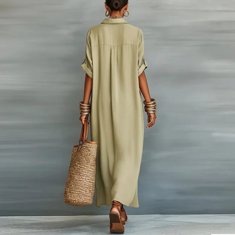 Women's Summer Contrast Shirt Dress | Maxi