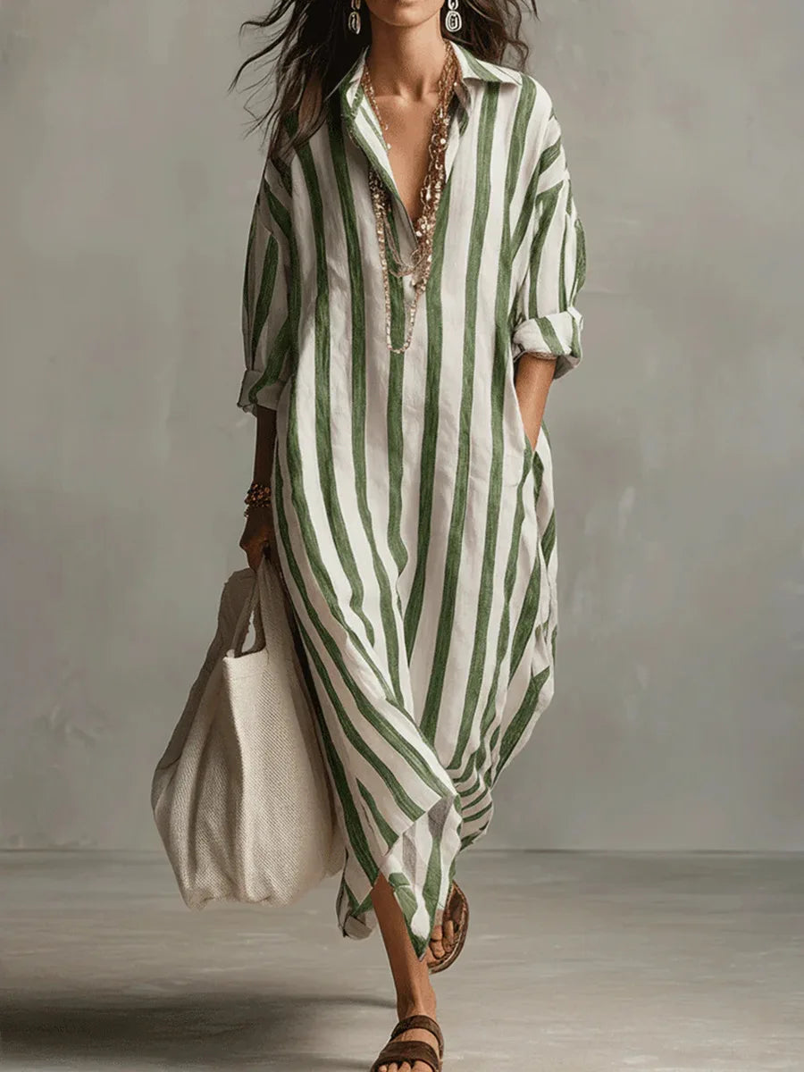 Women's Casual Striped Shirt Dress | Maxi