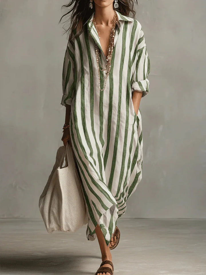 Women's Casual Striped Shirt Dress | Maxi