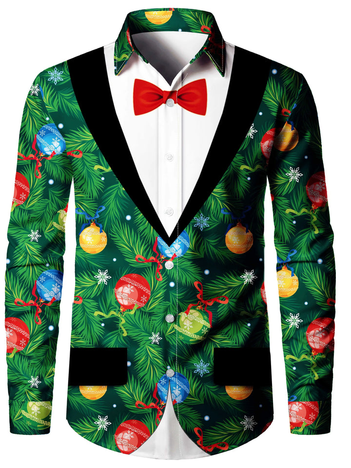 Men's Christmas Long Sleeve Tuxedo Print Shirt | Novelty