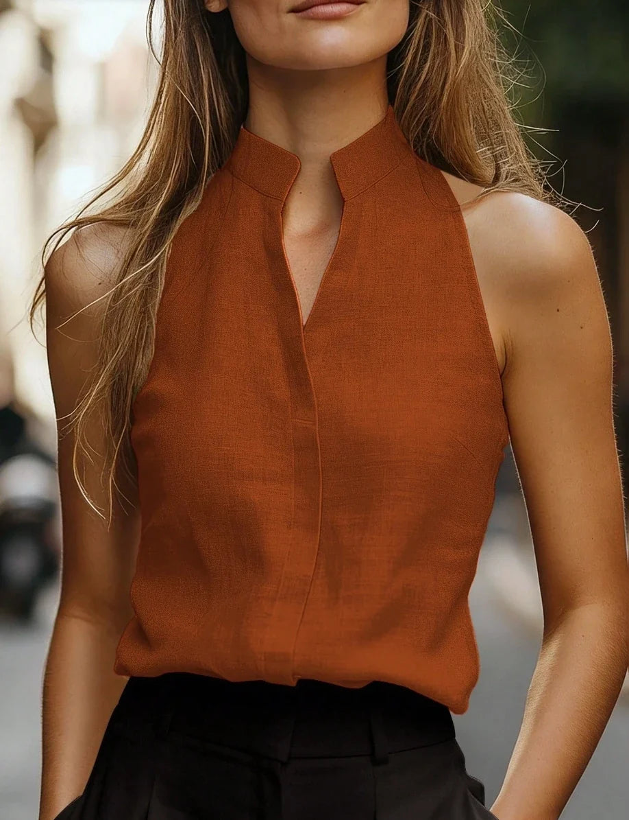 Women's Elegant Sleeveless Top | Mandarin Collar