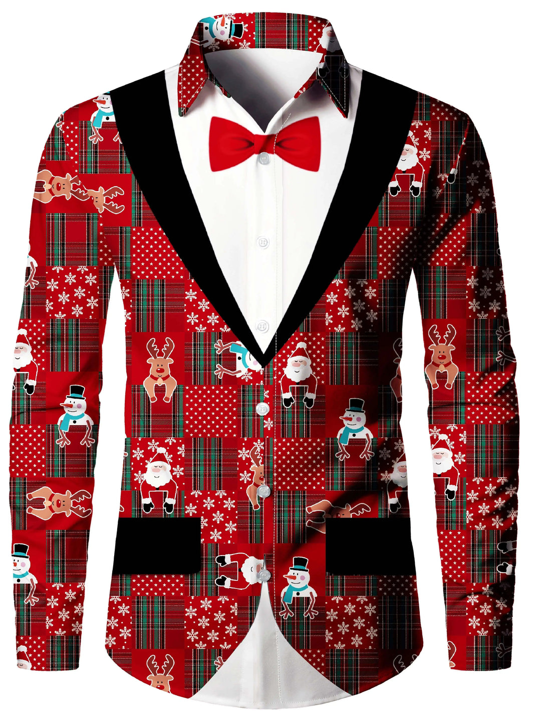 Men's Christmas Long Sleeve Tuxedo Print Shirt | Novelty