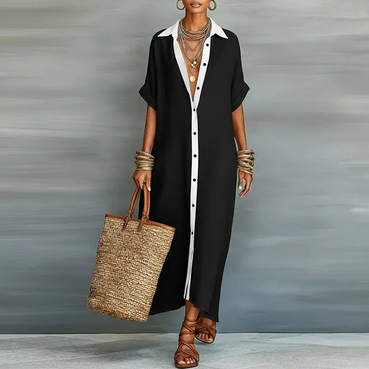 Women's Summer Contrast Shirt Dress | Maxi