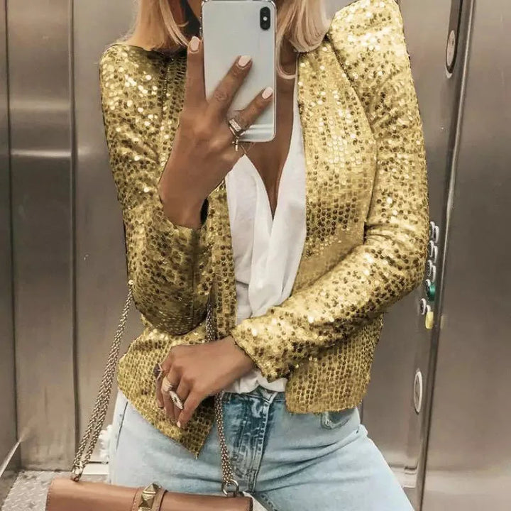 Women's Party Long Sleeve Sequin Blazer | Cropped