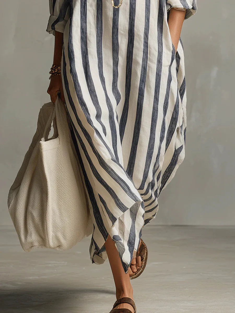 Women's Casual Striped Shirt Dress | Maxi
