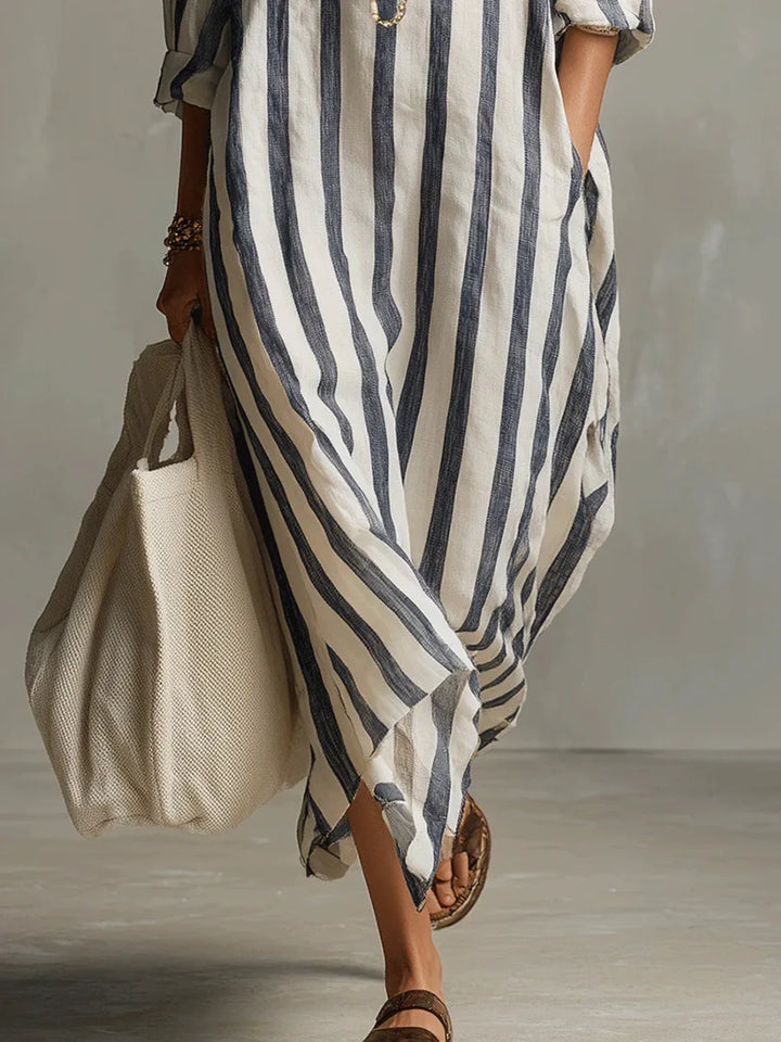 Women's Casual Striped Shirt Dress | Maxi