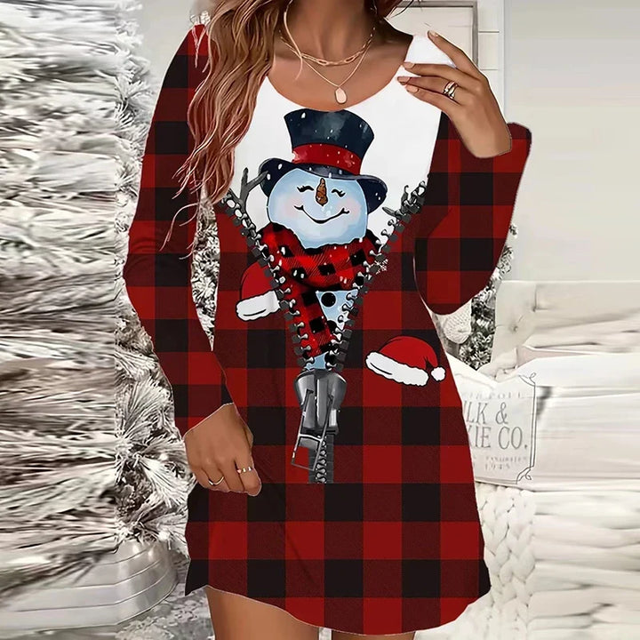 Women’s Printed Long Sleeve Christmas Dress | Mini