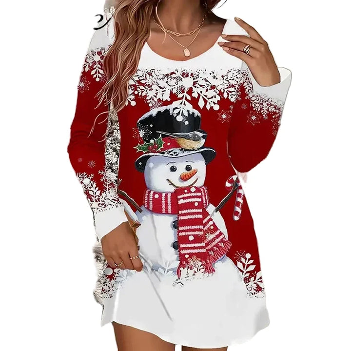 Women’s Printed Long Sleeve Christmas Dress | Mini