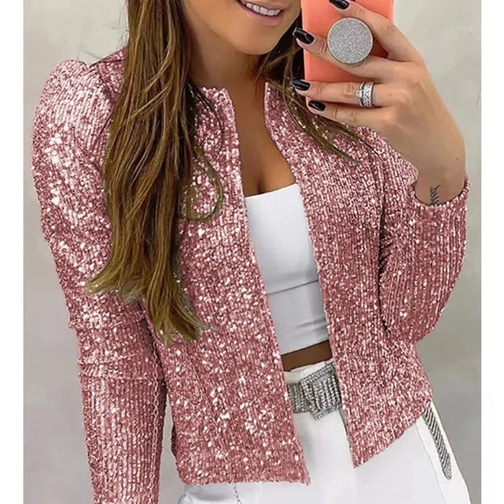 Women's Party Long Sleeve Sequin Blazer | Cropped