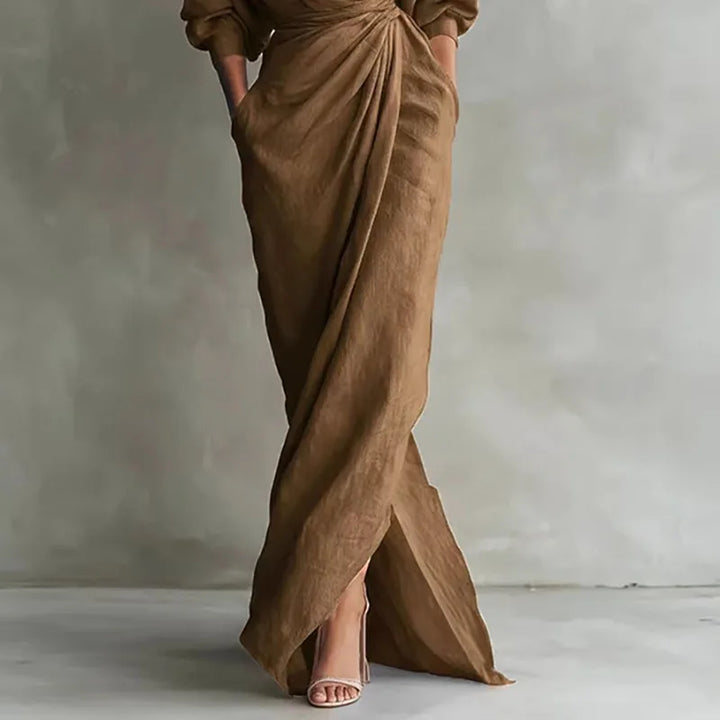 Women's V Neck Wrap Waist Dress | Maxi