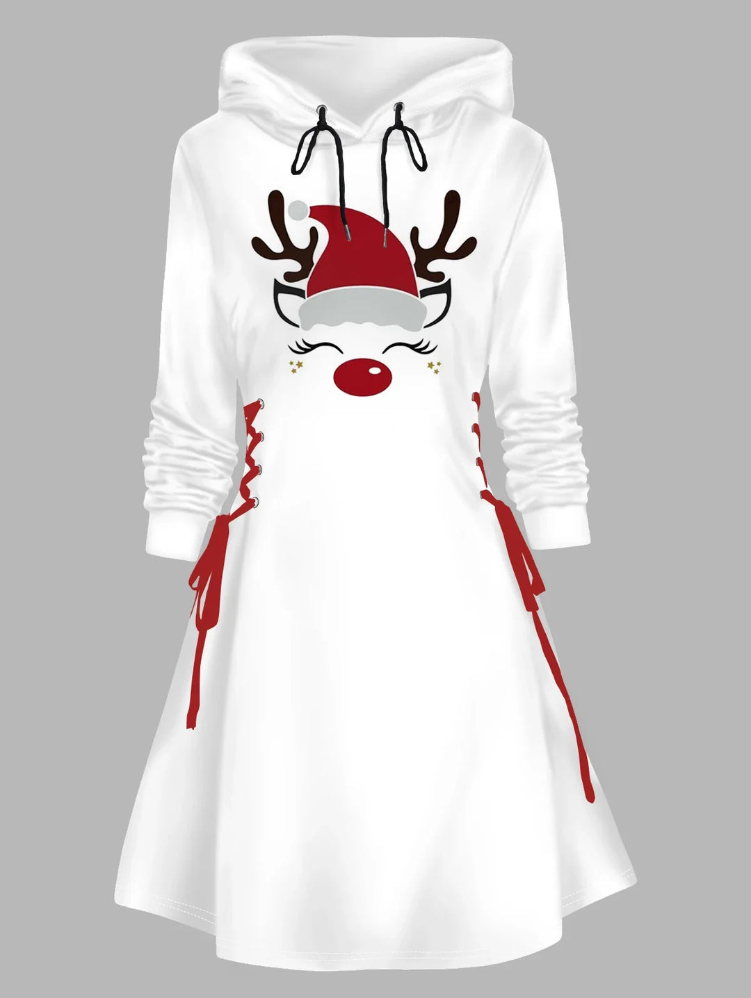 Women's Long Sleeve Winter Christmas White Dress | Hooded
