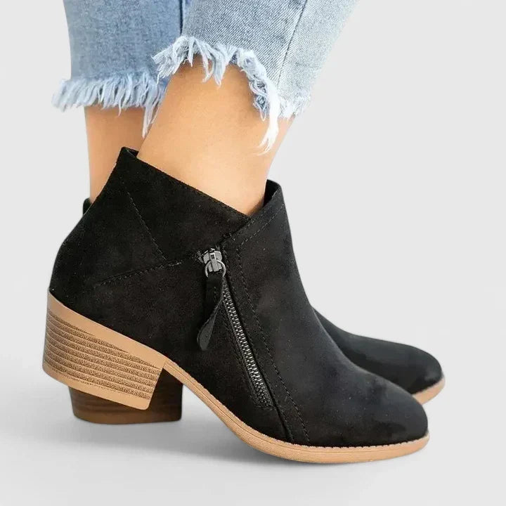 Women's Pointed Toe Zip Ankle Boots | Block Heel