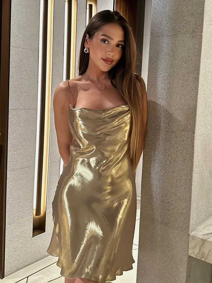 Women's Metallic Spaghetti Strap Slip Party Dress | Mini
