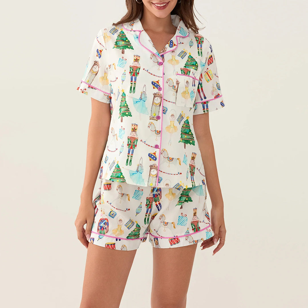 Women's Christmas Printed Pyjamas Set | Short Sleeve