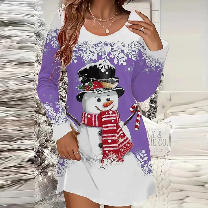 Women’s Printed Long Sleeve Christmas Dress | Mini