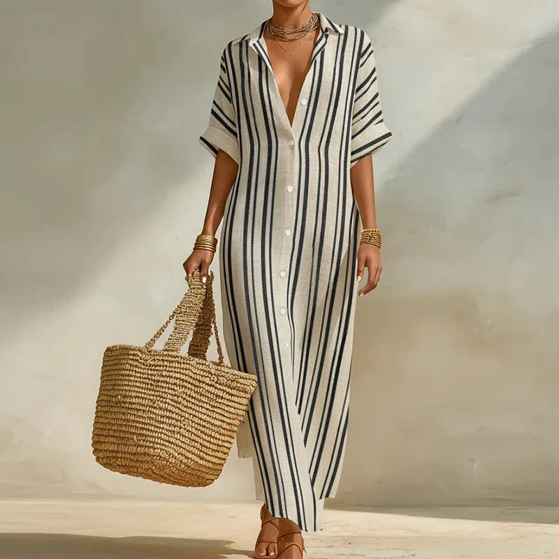 Women's Long Button Down Striped Summer Dress | Maxi