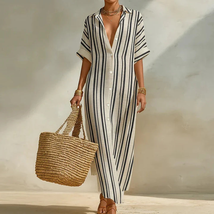 Women's Long Button Down Striped Summer Dress | Maxi