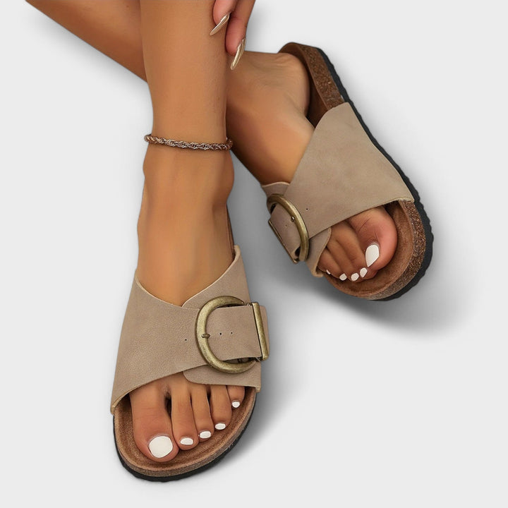 Women's Buckle Flat Sandals | Slip On
