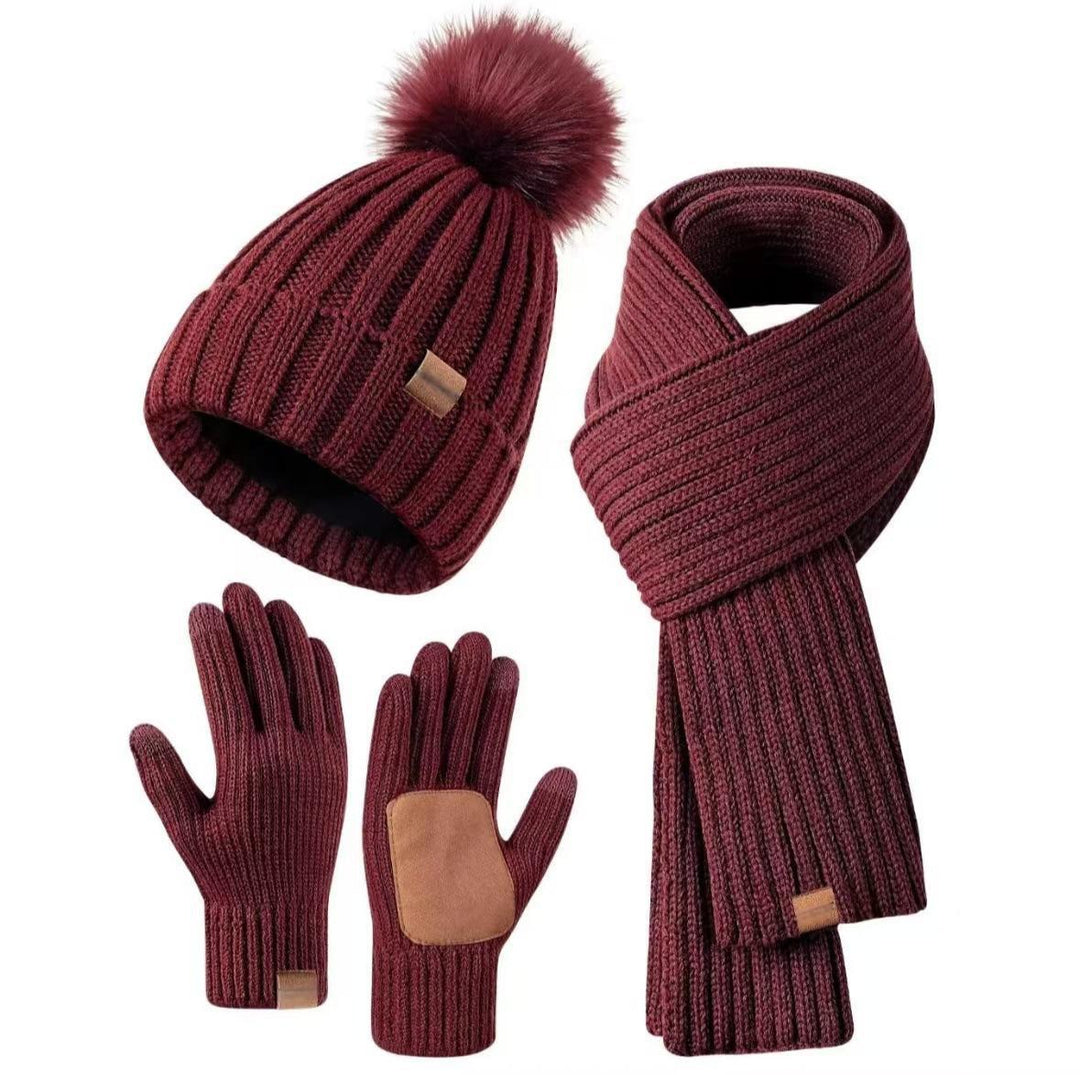 Women's 3-Piece Knitted Beanie Hat, Scarf And Gloves Set | Winter