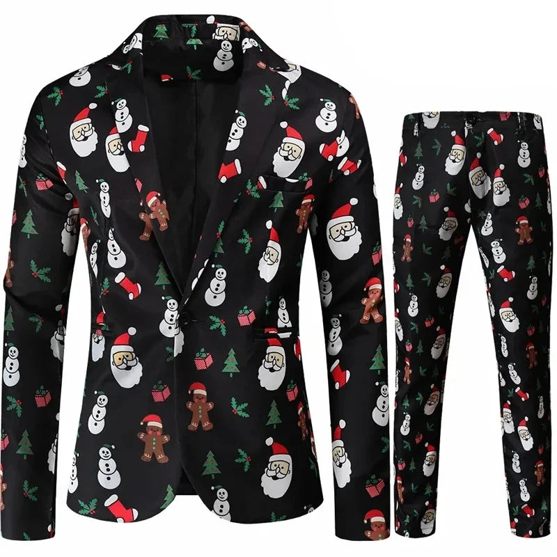 Men’s Two Piece Printed Blazer and Trousers Set | Christmas