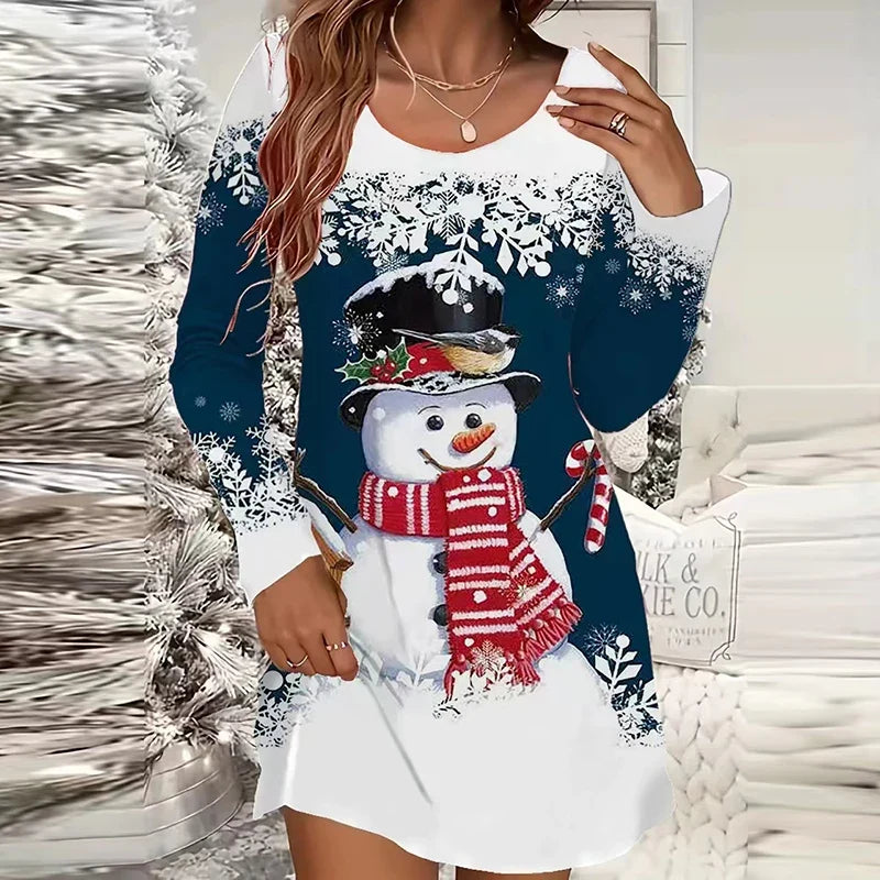 Women’s Printed Long Sleeve Christmas Dress | Mini