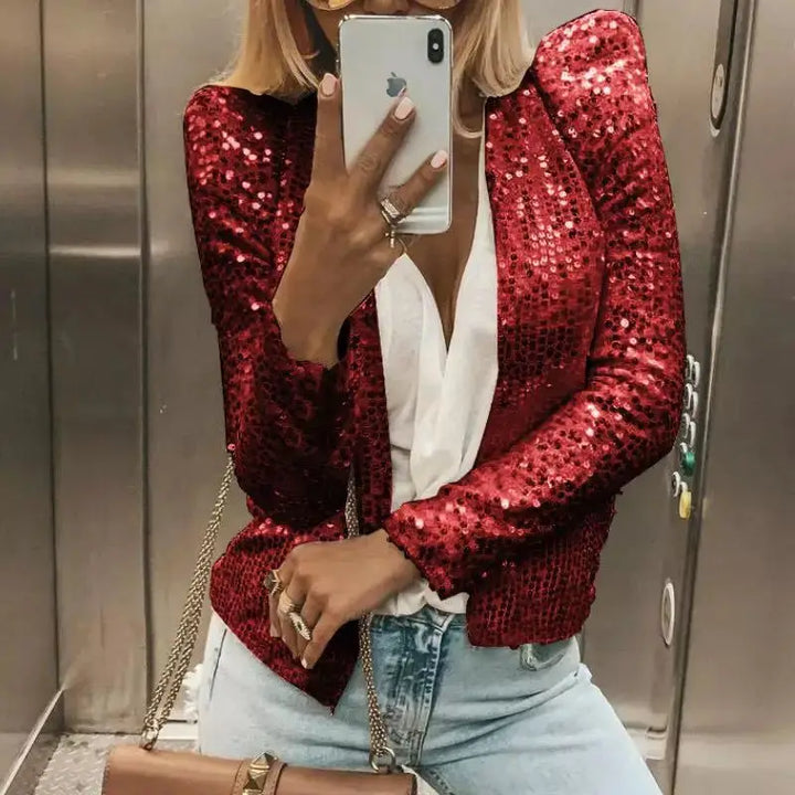 Women's Party Long Sleeve Sequin Blazer | Cropped