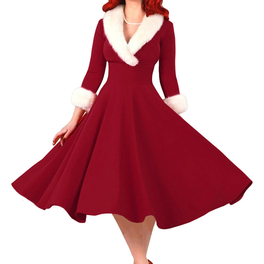Women’s Long Sleeve V Neck Midi Dress | Christmas