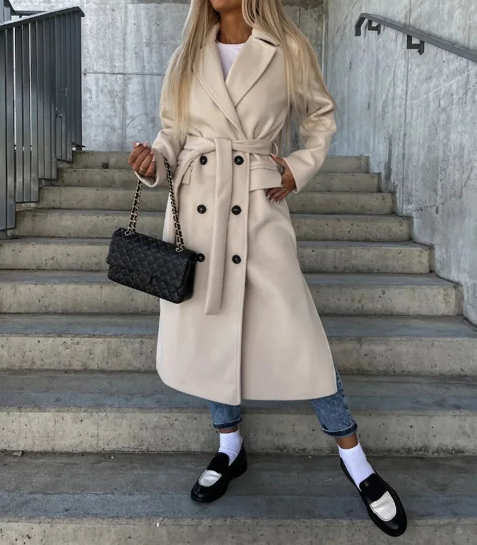 Women's Long Belted Double Breasted Trench Coat | Winter