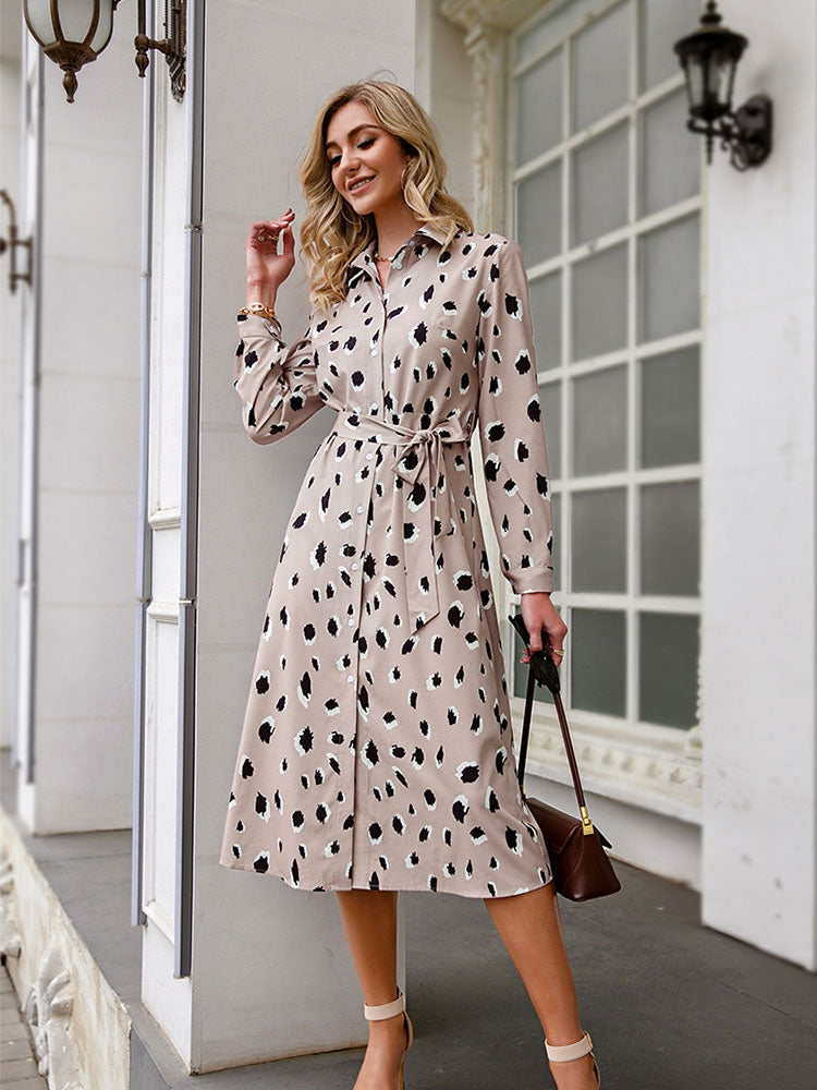 Women’s Printed Tie-Waist Shirt Dress | Midi