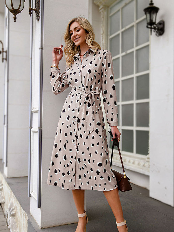 Women’s Printed Tie-Waist Shirt Dress | Midi