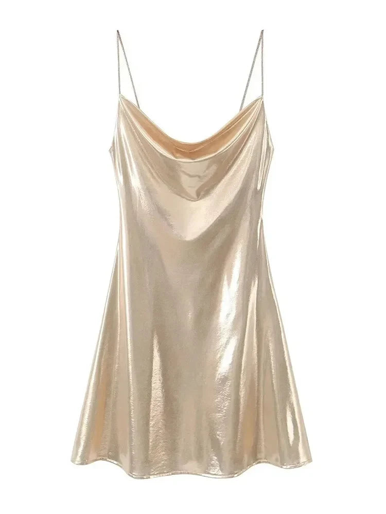 Women's Metallic Spaghetti Strap Slip Party Dress | Mini