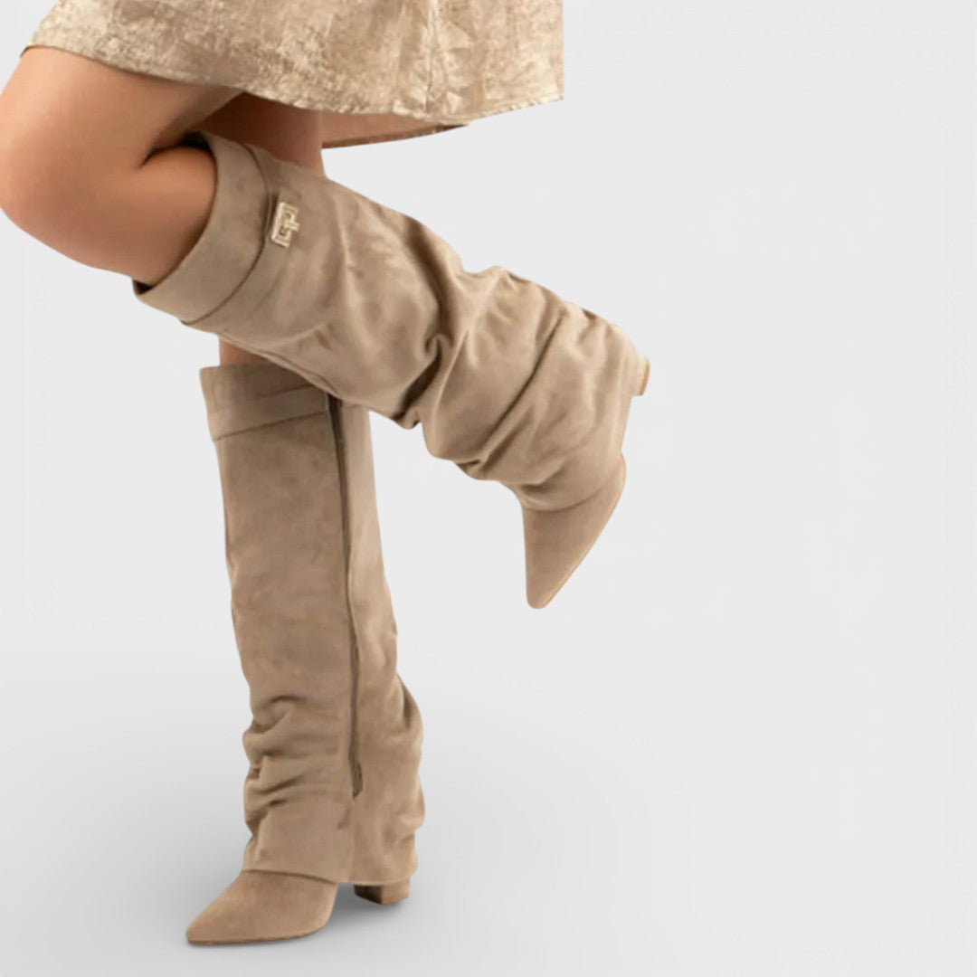 Women's Slouch Pointed Toe Knee High Boots | Heel