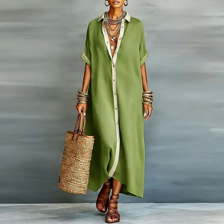 Women's Summer Contrast Shirt Dress | Maxi