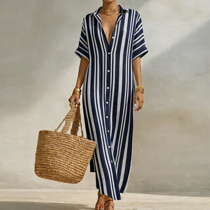 Women's Long Button Down Striped Summer Dress | Maxi