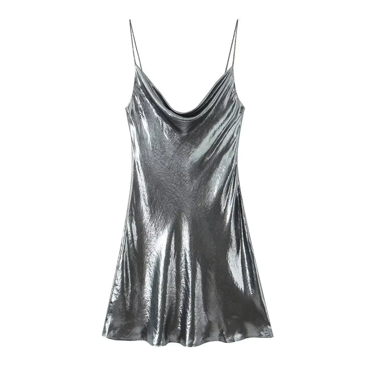Women's Metallic Spaghetti Strap Slip Party Dress | Mini