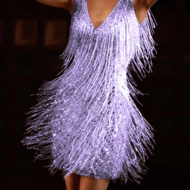Women's Fringe V Neck Party Sleeveless Dress | Mini