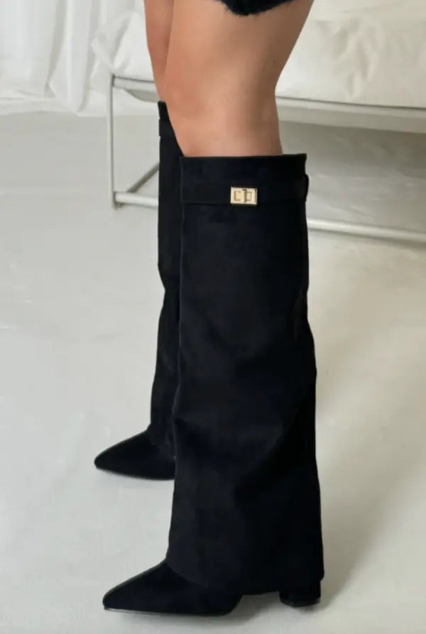 Women’s Heel Pointed Toe Knee High Boots | Fold Over