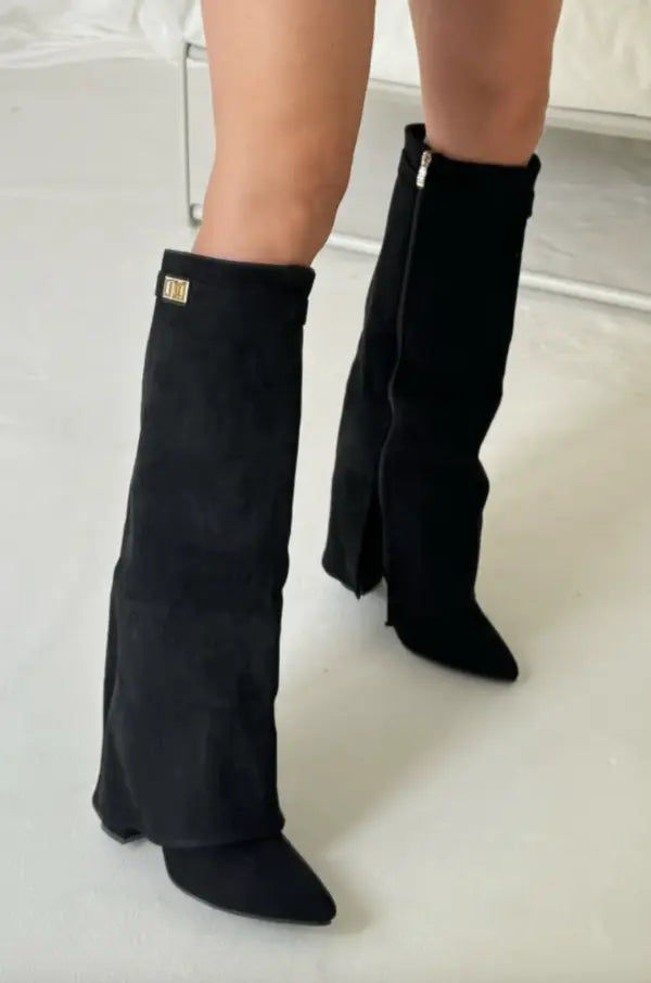 Women’s Heel Pointed Toe Knee High Boots | Fold Over