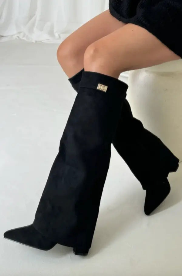 Women’s Heel Pointed Toe Knee High Boots | Fold Over