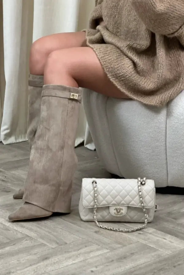 Women’s Heel Pointed Toe Knee High Boots | Fold Over