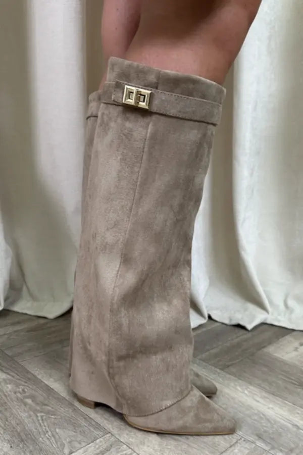 Women’s Heel Pointed Toe Knee High Boots | Fold Over