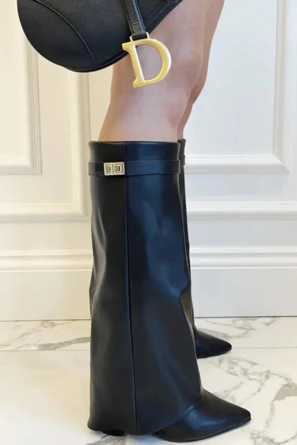 Women’s Heel Pointed Toe Knee High Boots | Fold Over