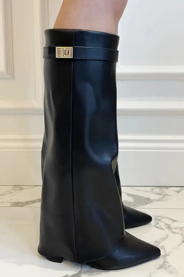 Women’s Heel Pointed Toe Knee High Boots | Fold Over