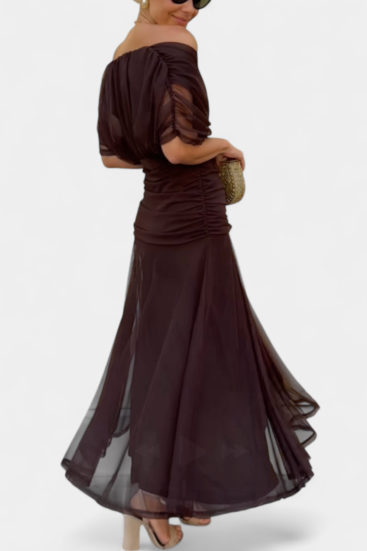 Women's Elegant Off Shoulder Wedding Guest Formal Dress | Maxi