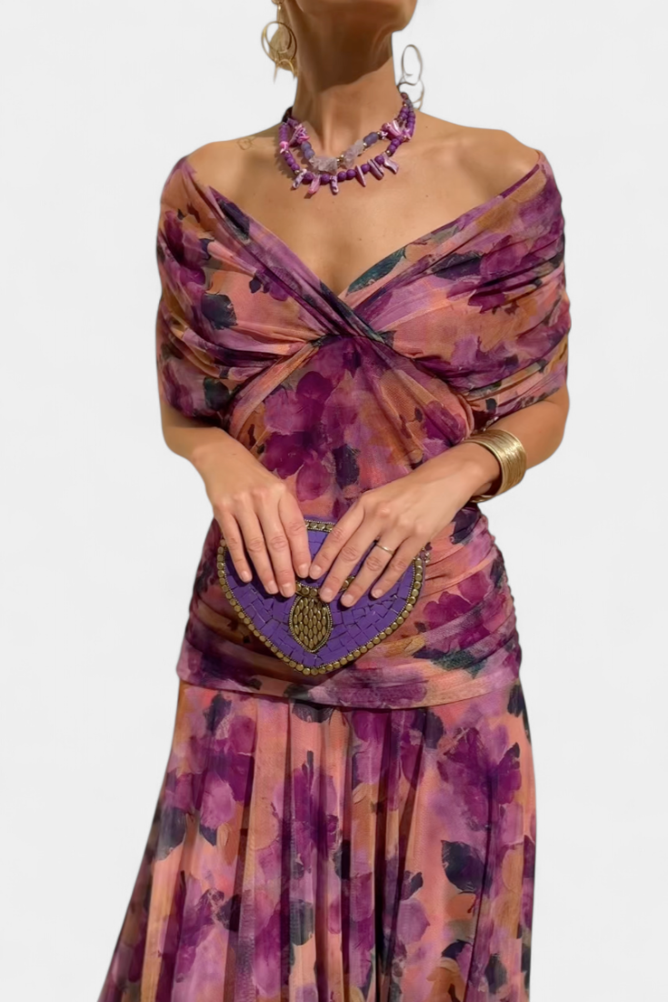 Women's Elegant Off Shoulder Wedding Guest Formal Dress | Maxi