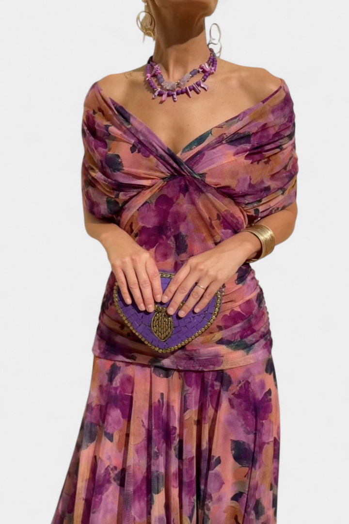 Women's Elegant Off Shoulder Wedding Guest Formal Dress | Maxi