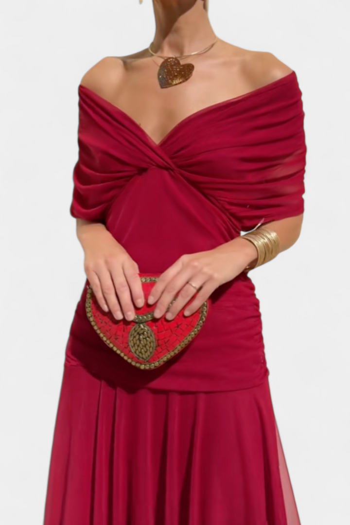 Women's Elegant Off Shoulder Wedding Guest Formal Dress | Maxi